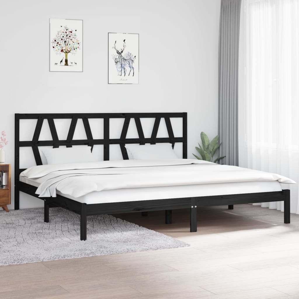 3104022 vidaXL Bed Frame without Mattress Black Solid Wood 200x200 cm (810041+818644)