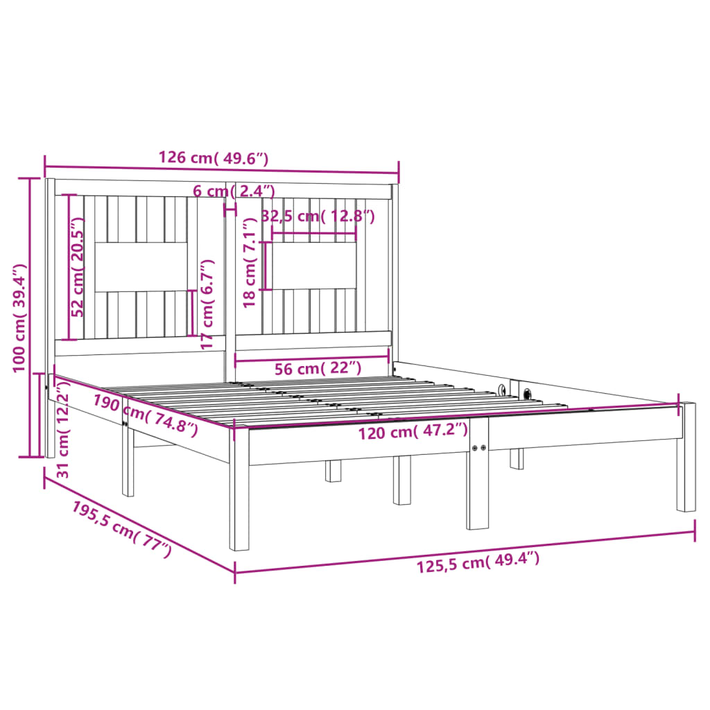 vidaXL Bed Frame without Mattress White Solid Wood Small Double