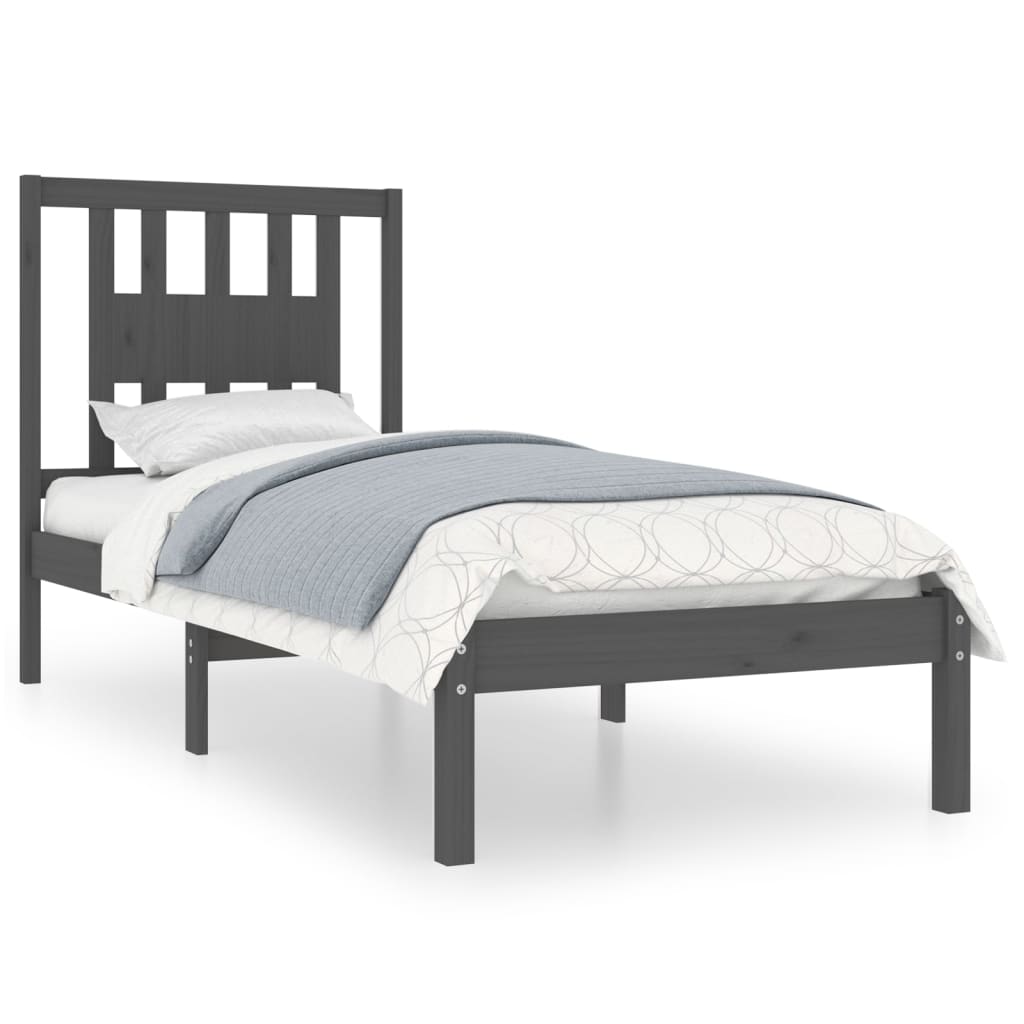 3104050 vidaXL Bed Frame without Mattress Grey Solid Wood 90x200 cm (810004+818652)