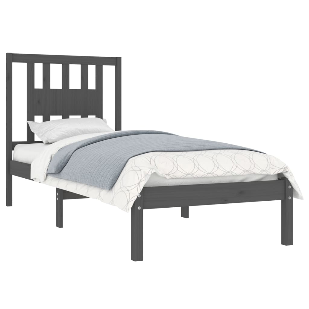 3104050 vidaXL Bed Frame without Mattress Grey Solid Wood 90x200 cm (810004+818652)