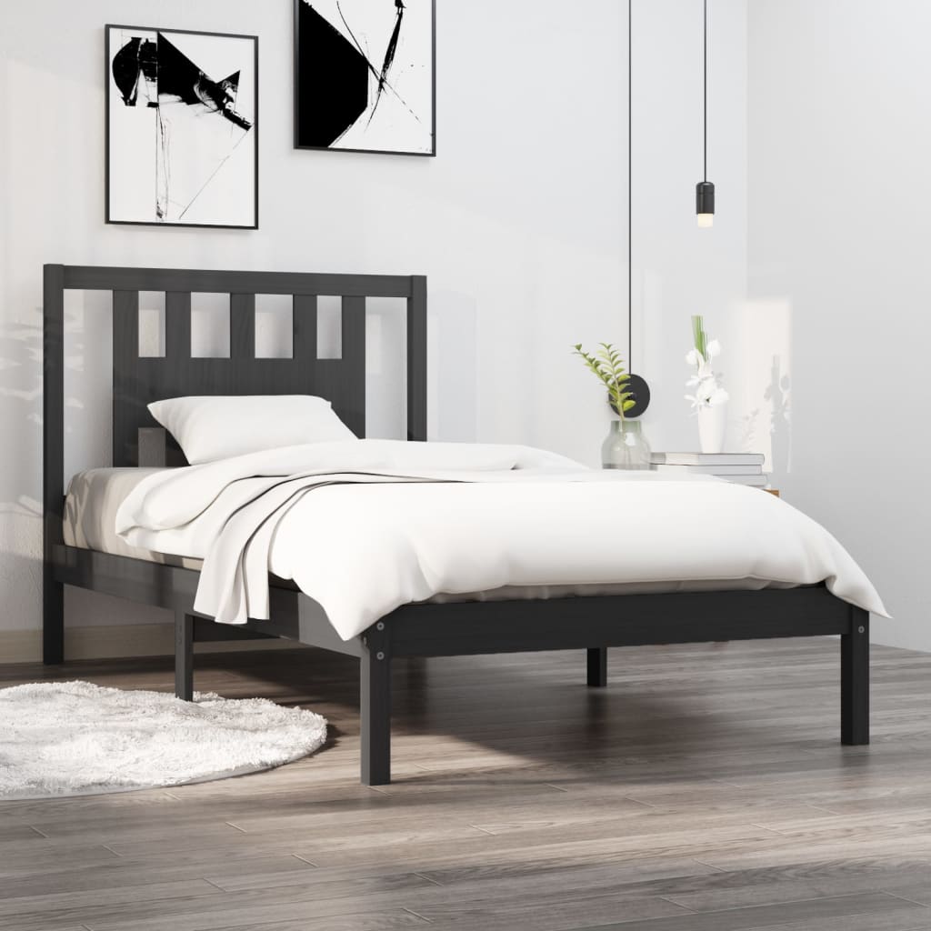 3104050 vidaXL Bed Frame without Mattress Grey Solid Wood 90x200 cm (810004+818652)