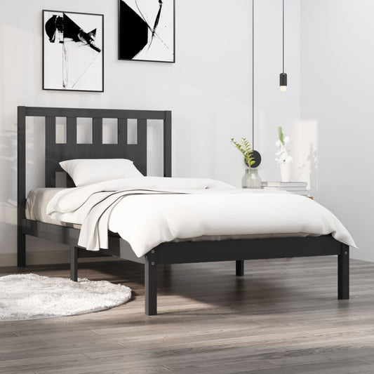 3104050 vidaXL Bed Frame without Mattress Grey Solid Wood 90x200 cm (810004+818652)