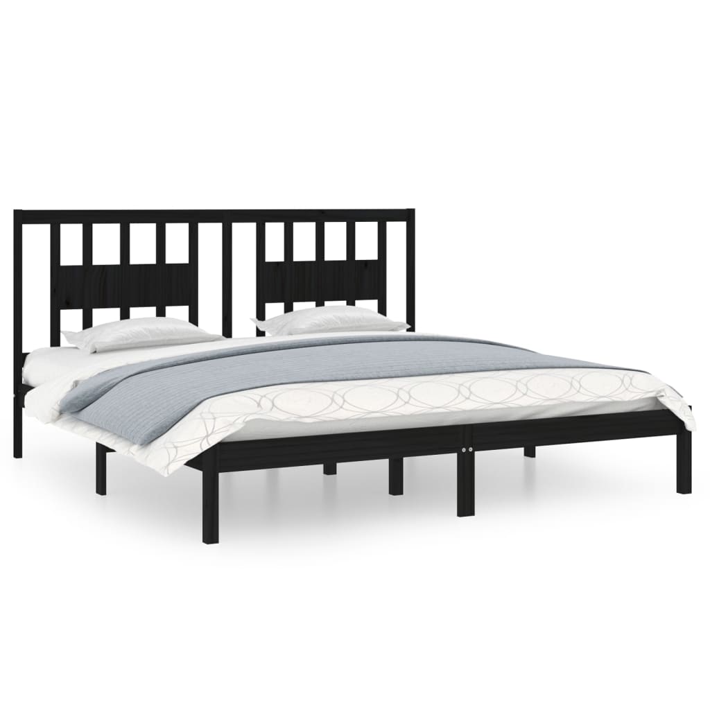 vidaXL Bed Frame without Mattress Black Solid Wood Super King