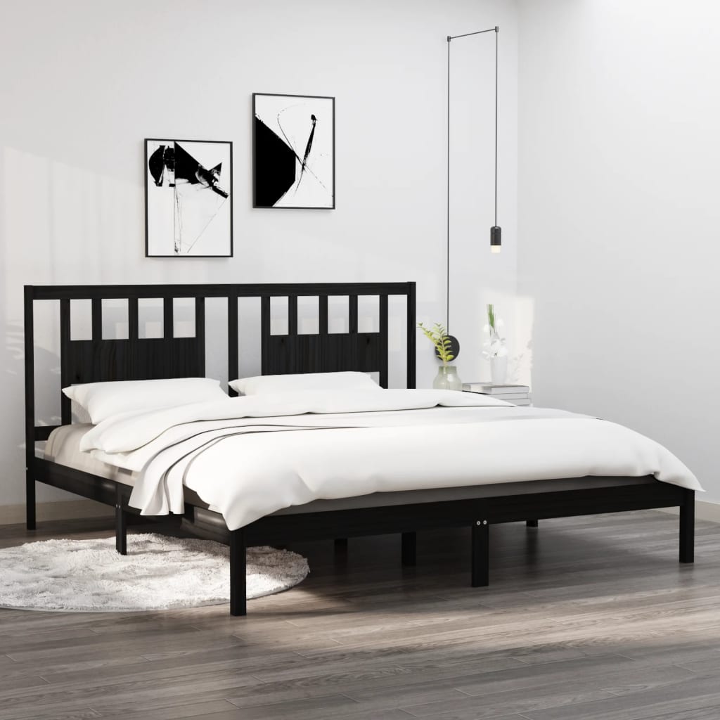 vidaXL Bed Frame without Mattress Black Solid Wood Super King