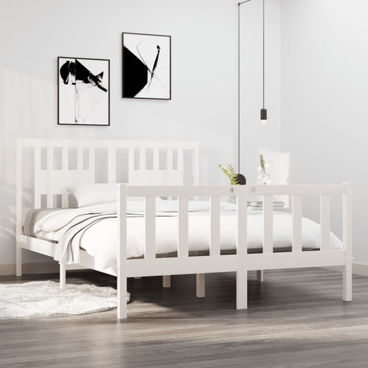 vidaXL Bed Frame without Mattress White 135x190 cm Double Solid Wood