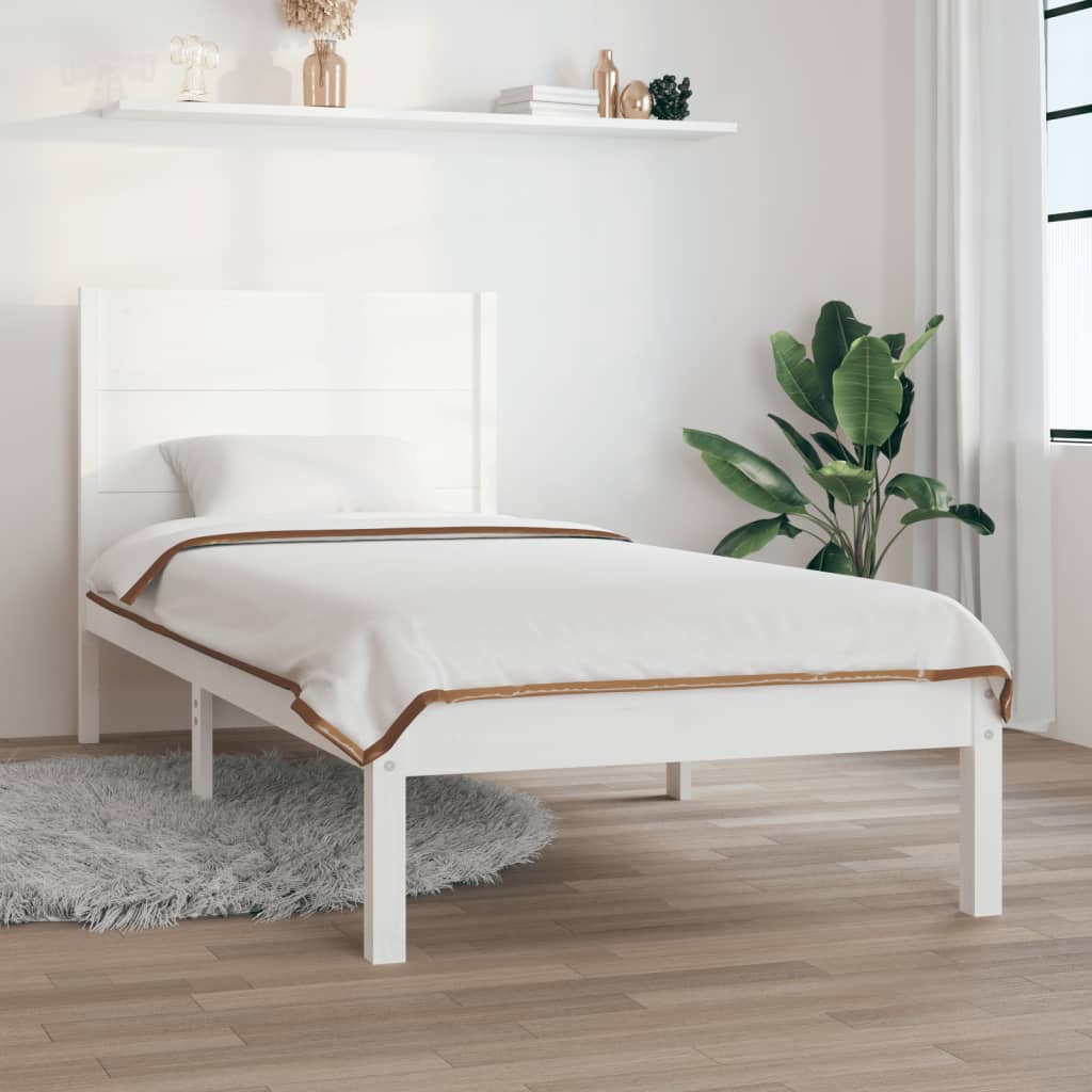 vidaXL Bed Frame without Mattress White 75x190 cm Small Single Solid Wood