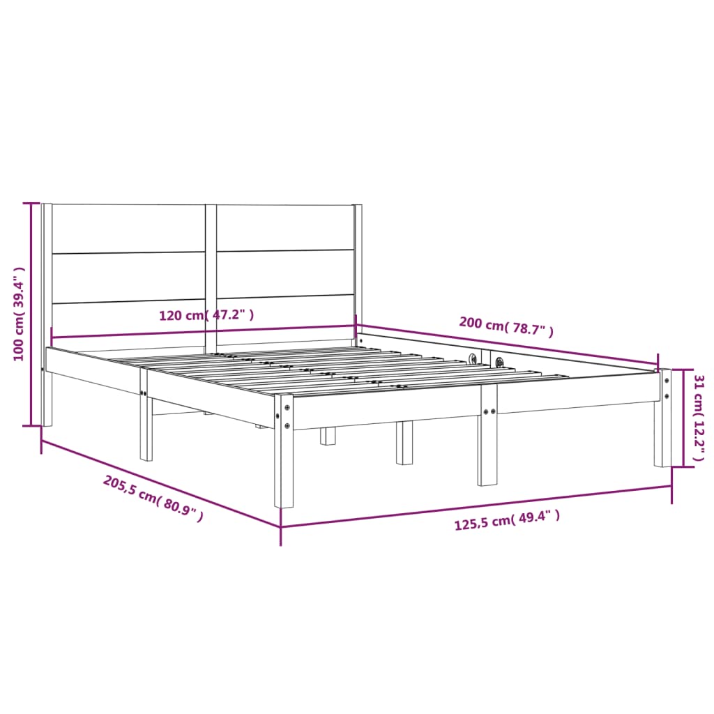 vidaXL Bed Frame without Mattress 120x200 cm Solid Wood Pine