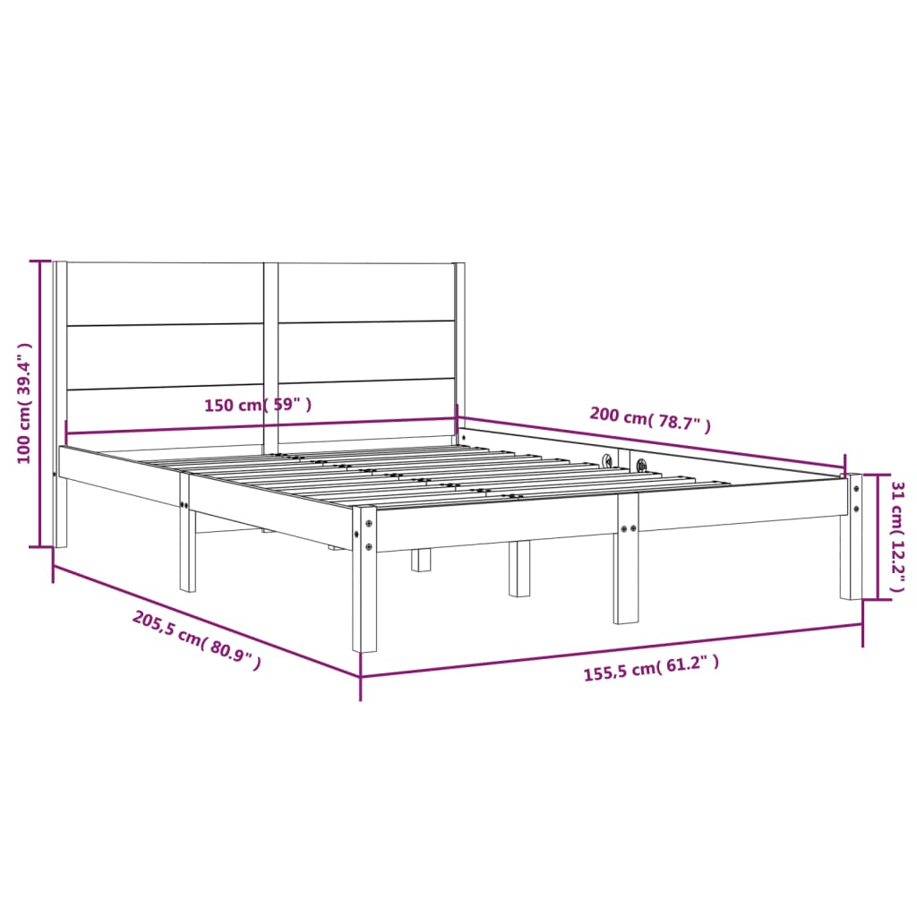 vidaXL Bed Frame without Mattress White 150x200 cm King Size Solid Wood