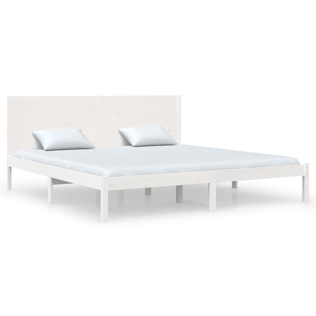 Bed Frame | White | Solid Pine Wood | 200x200 cm | Bed Frame