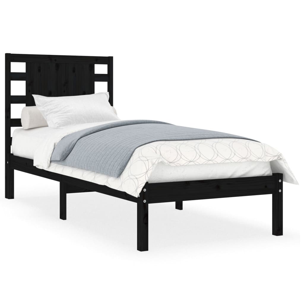 vidaXL Bed Frame without Mattress Black 75x190 cm Small Single Solid Wood