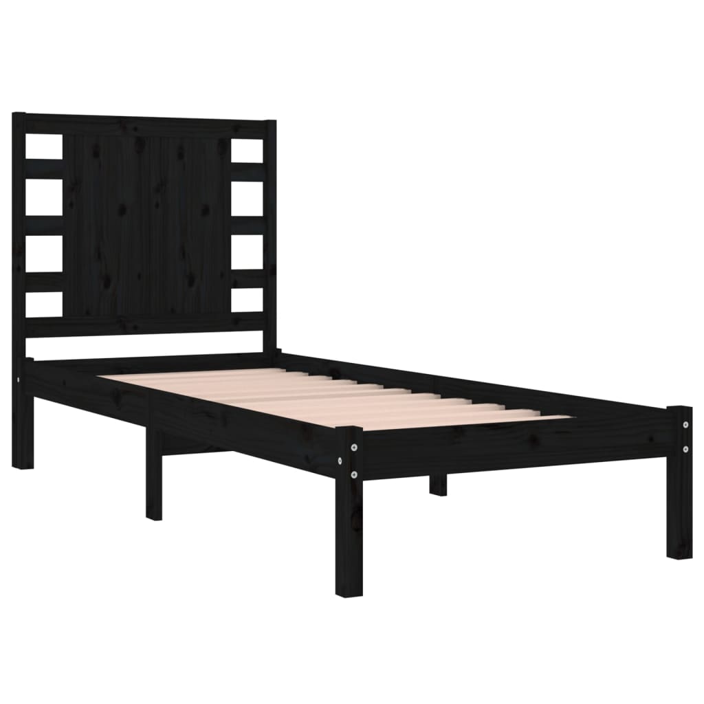 vidaXL Bed Frame without Mattress Black 75x190 cm Small Single Solid Wood