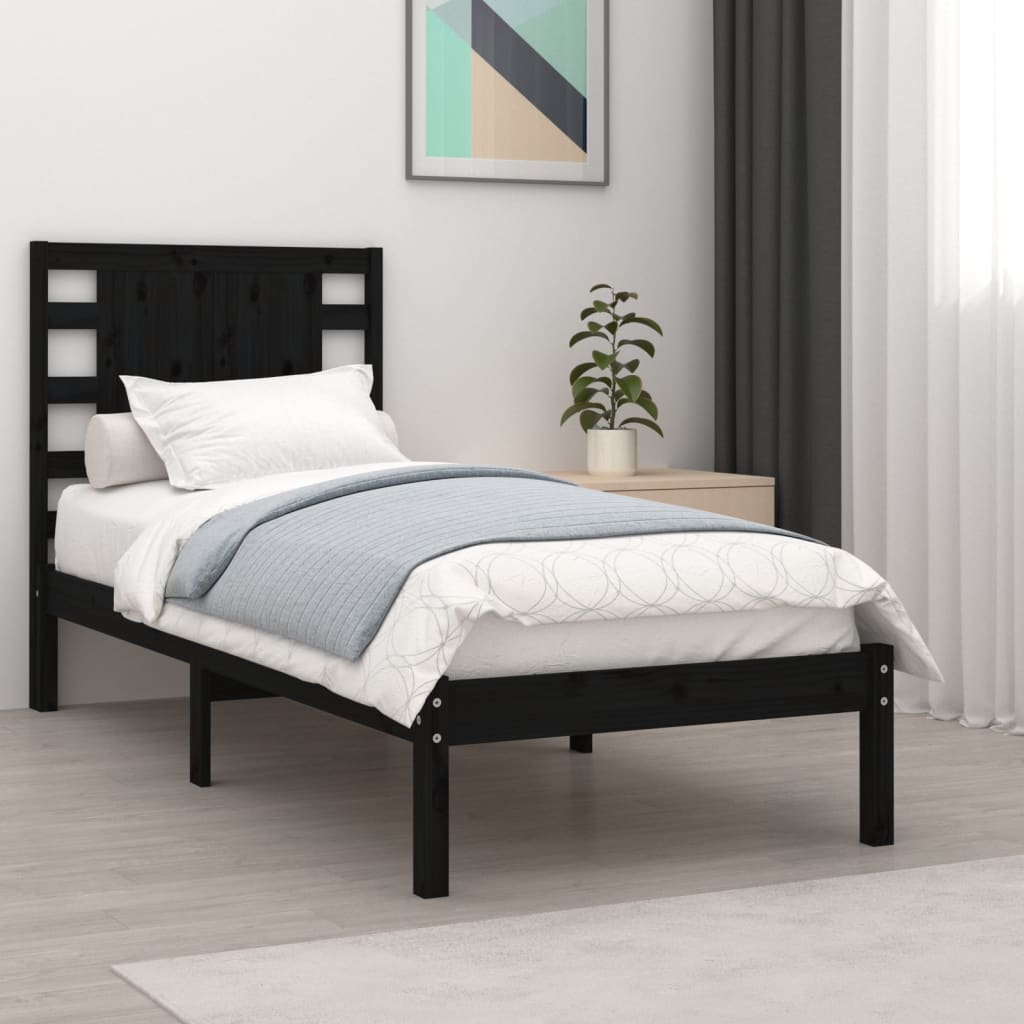 vidaXL Bed Frame without Mattress Black 75x190 cm Small Single Solid Wood