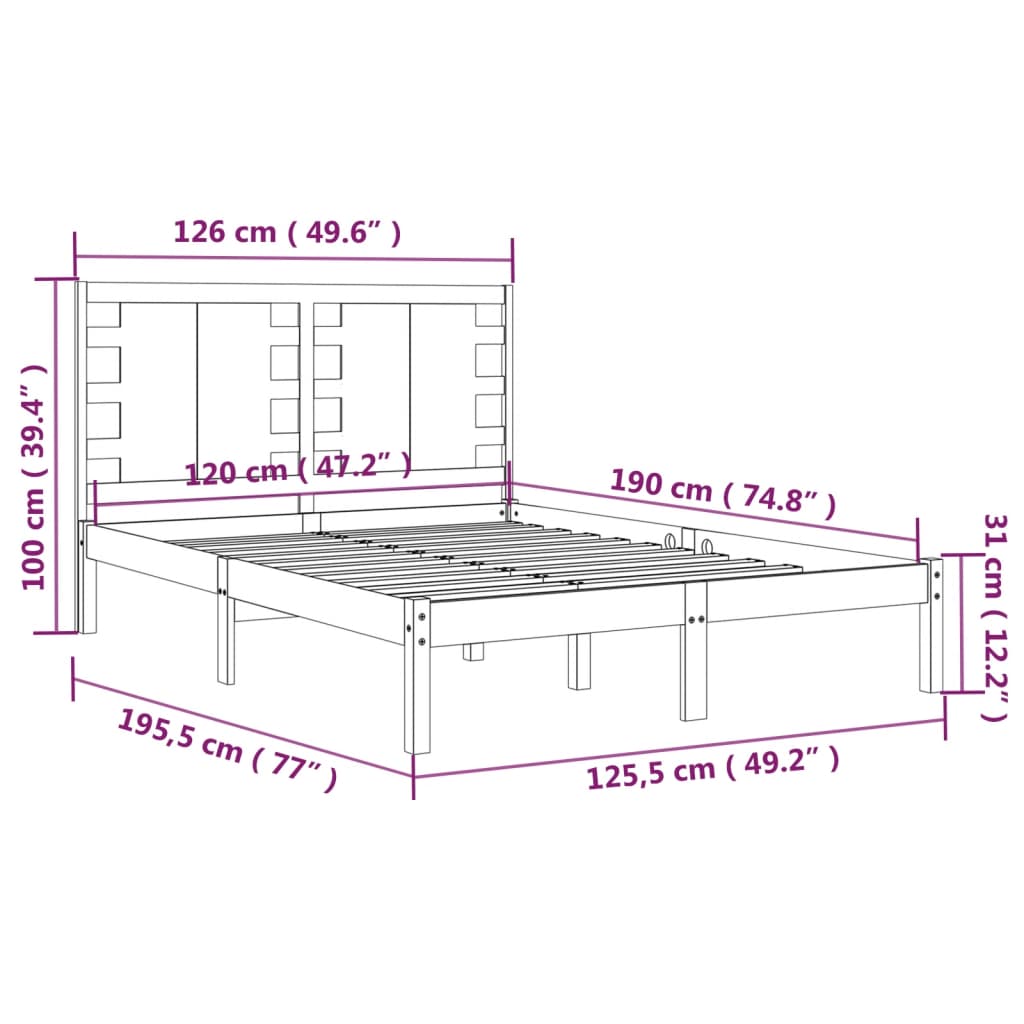 vidaXL Bed Frame without Mattress Black 120x190 cm Small Double Solid Wood