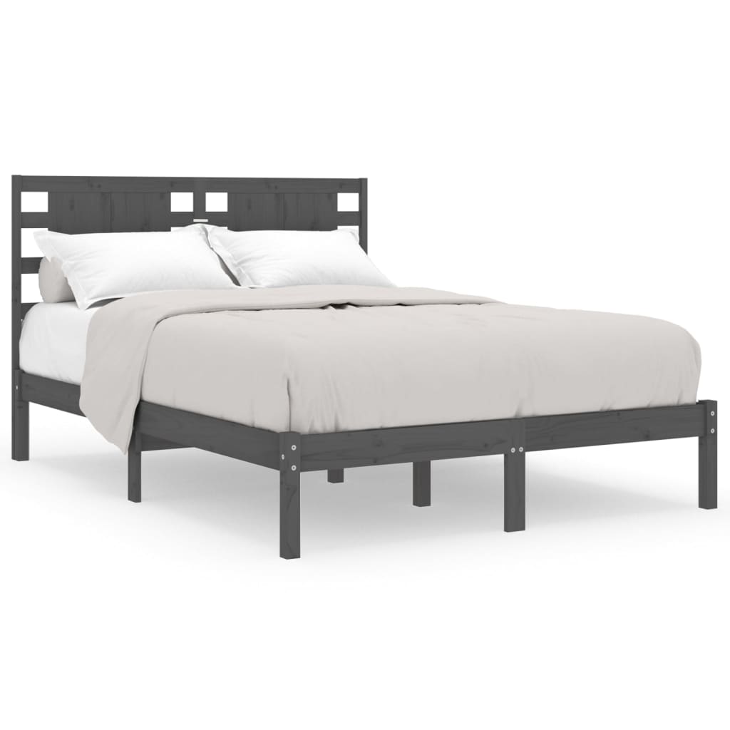 vidaXL Bed Frame Grey Solid Wood Pine 140x190 cm