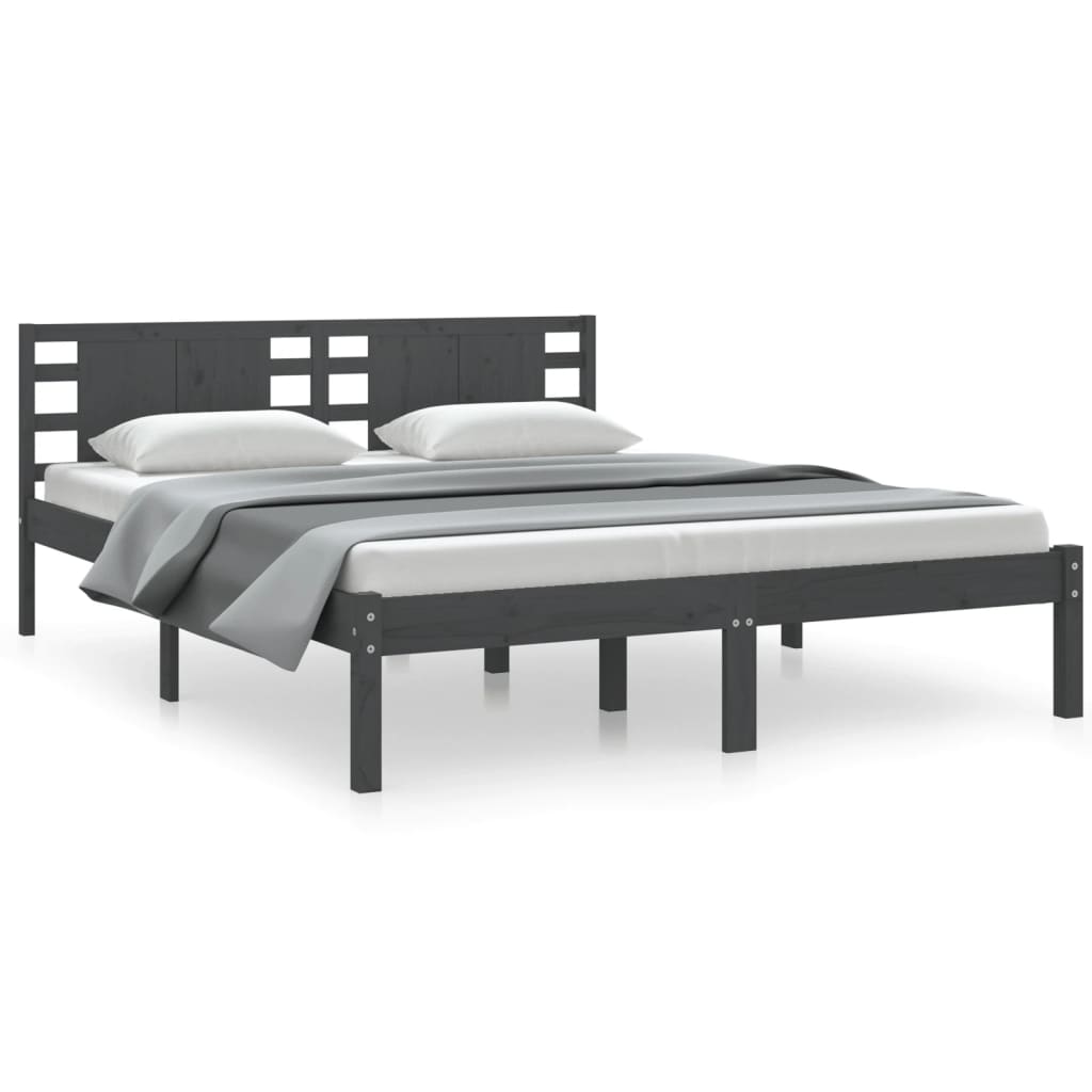 vidaXL Bed Frame without Mattress Grey 150x200 cm King Size Solid Wood