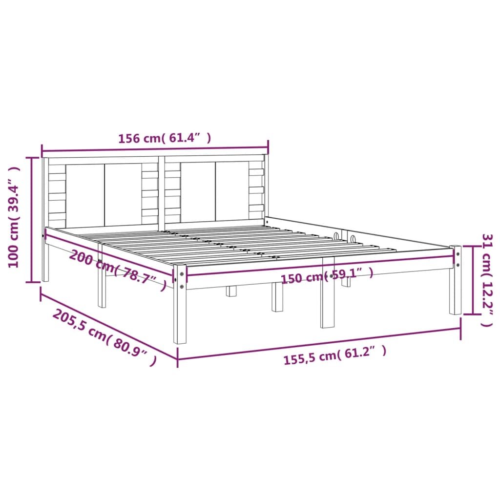 vidaXL Bed Frame without Mattress Grey 150x200 cm King Size Solid Wood