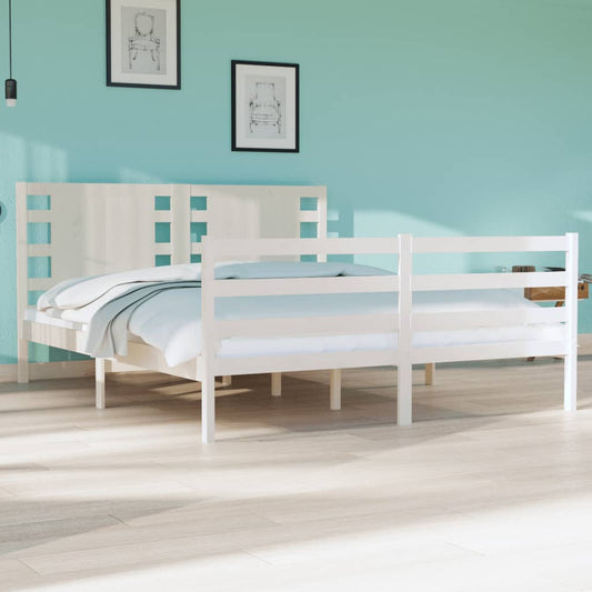 vidaXL Bed Frame without Mattress White 135x190 cm Double Solid Wood Pine