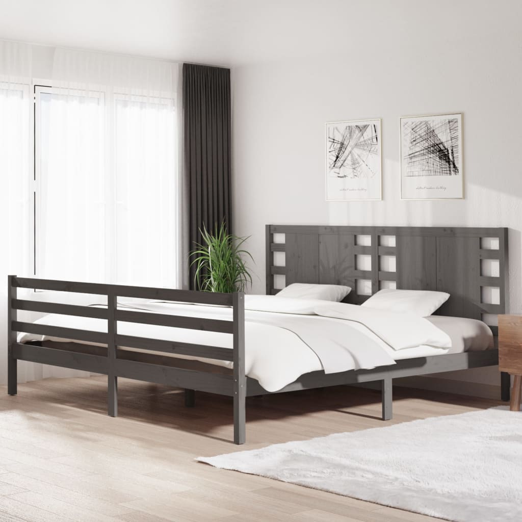 vidaXL Bed Frame without Mattress Grey 200x200 cm Solid Wood Pine