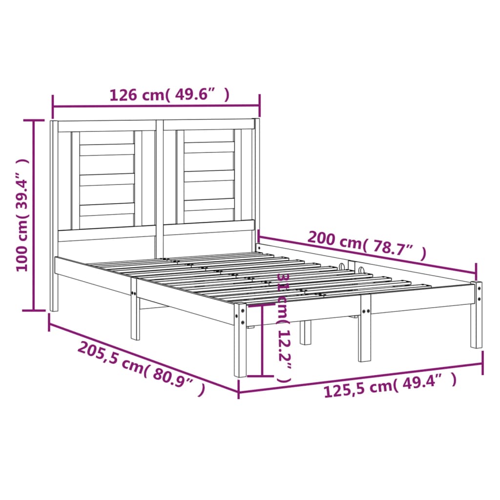 Bed Frame without Mattress White 120x200 cm Solid Wood Pine