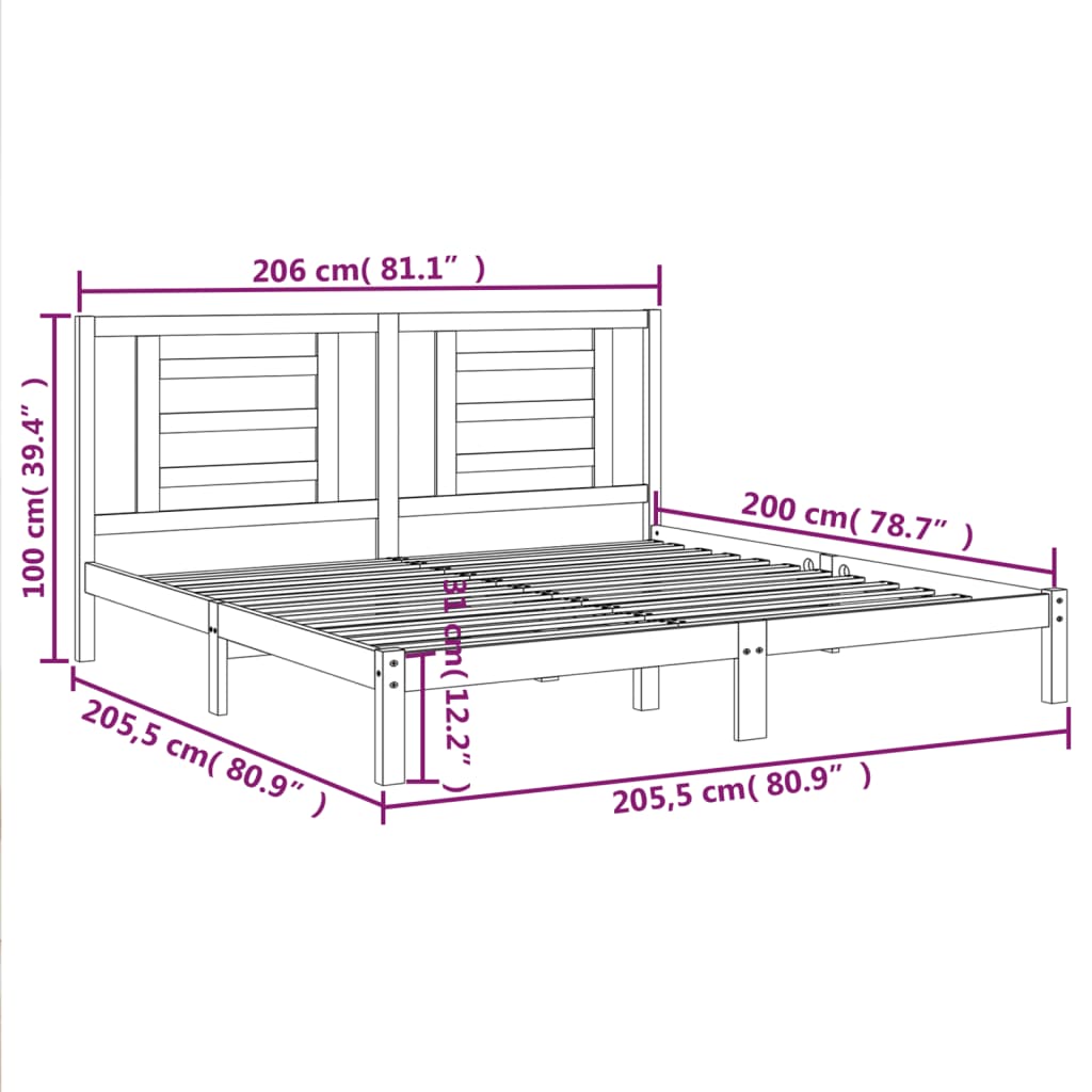 Bed Frame without Mattress White 200x200 cm Solid Wood Pine