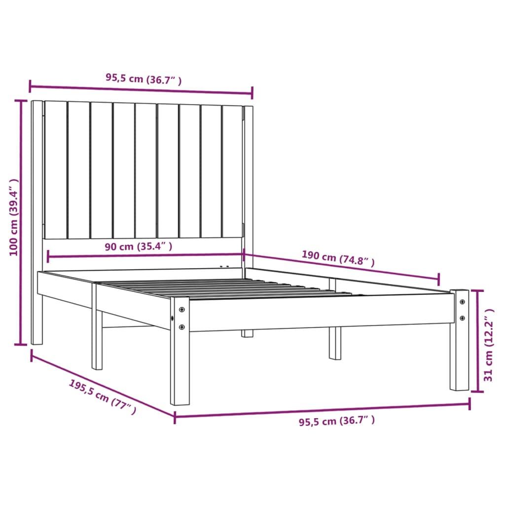 vidaXL Bed Frame without Mattress White 90x190 cm Single Solid Wood Pine