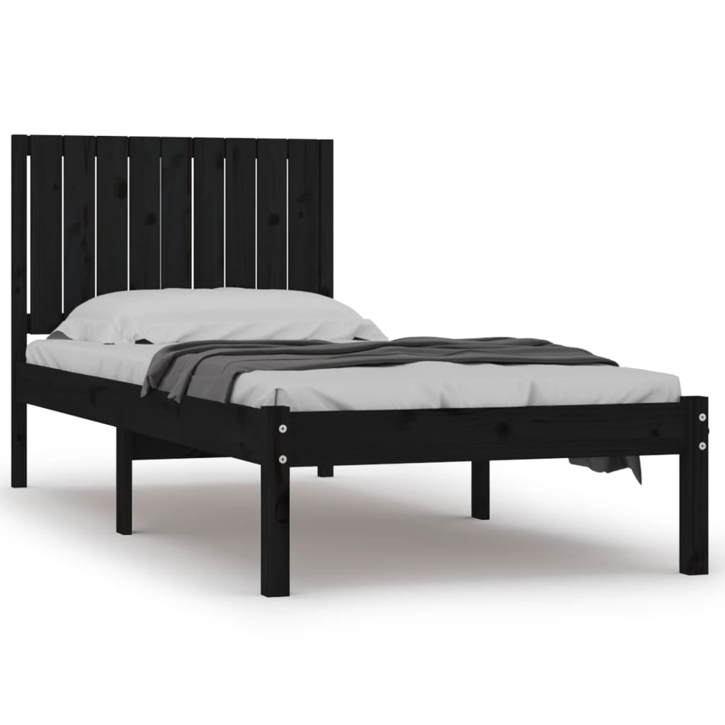 vidaXL Bed Frame without Mattress Black 90x190 cm Single Solid Wood Pine