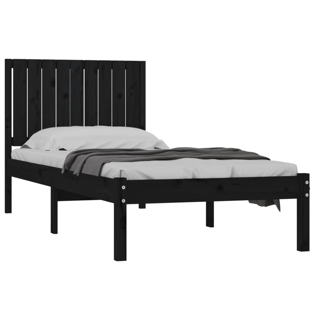 vidaXL Bed Frame without Mattress Black 90x190 cm Single Solid Wood Pine