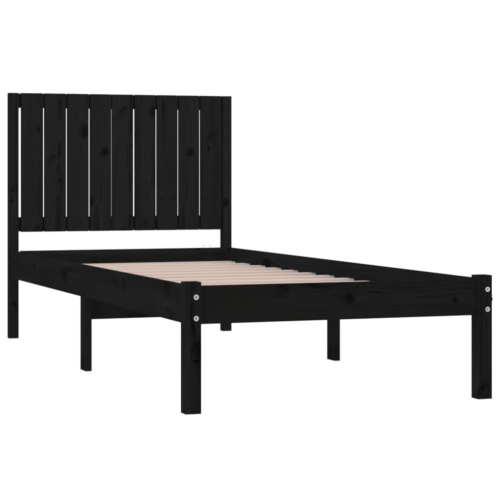 vidaXL Bed Frame without Mattress Black 90x190 cm Single Solid Wood Pine