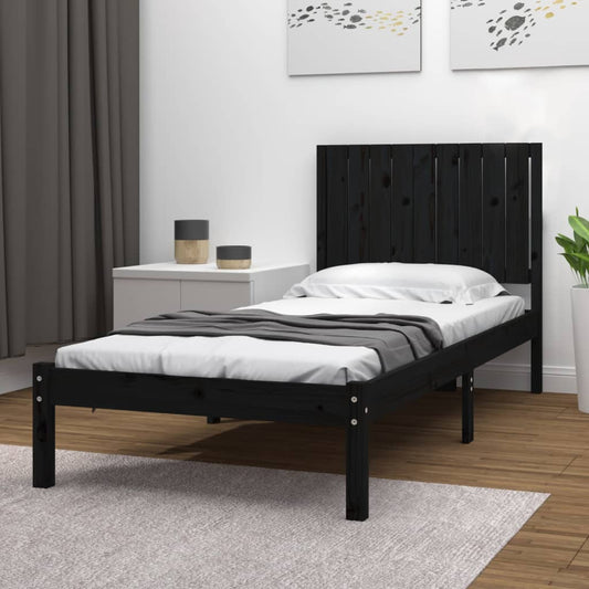 vidaXL Bed Frame without Mattress Black 90x190 cm Single Solid Wood Pine