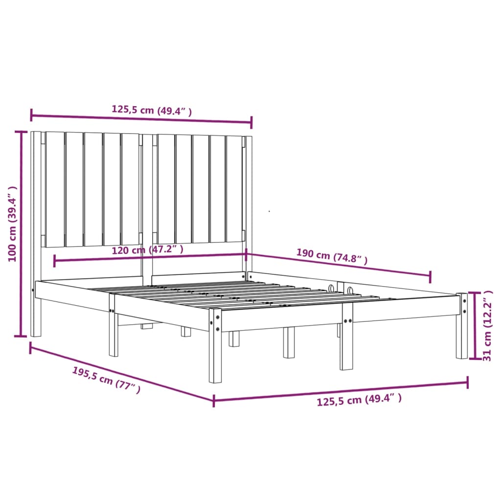 vidaXL Bed Frame without Mattress 120x190 cm Small Double Solid Wood