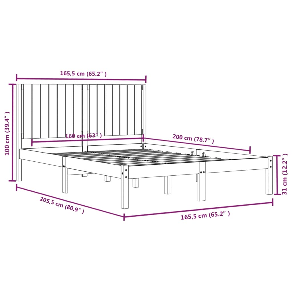 vidaXL Bed Frame without Mattress 160x200 cm Solid Wood Pine