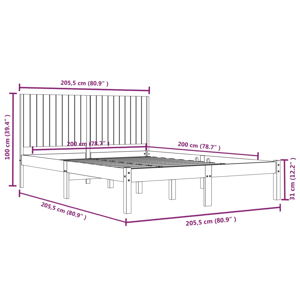 vidaXL Bed Frame without Mattress White 200x200 cm Solid Wood Pine