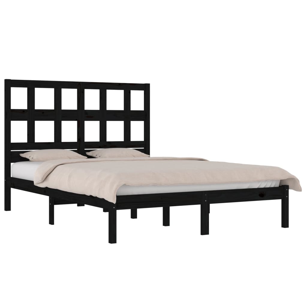 Bed Frame without Mattress Black 140x190 cm Solid Wood Pine