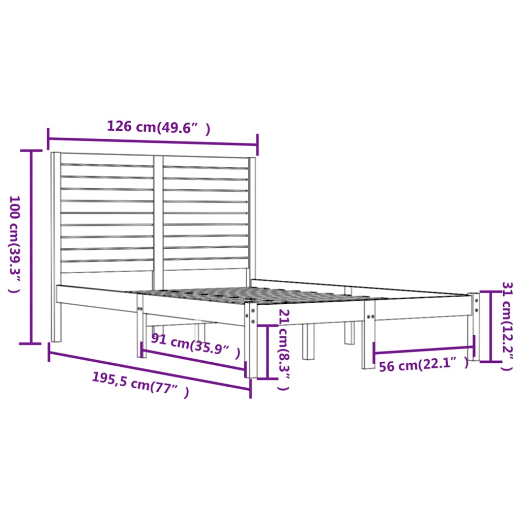 vidaXL Bed Frame without Mattress 120x190 cm Small Double Solid Wood