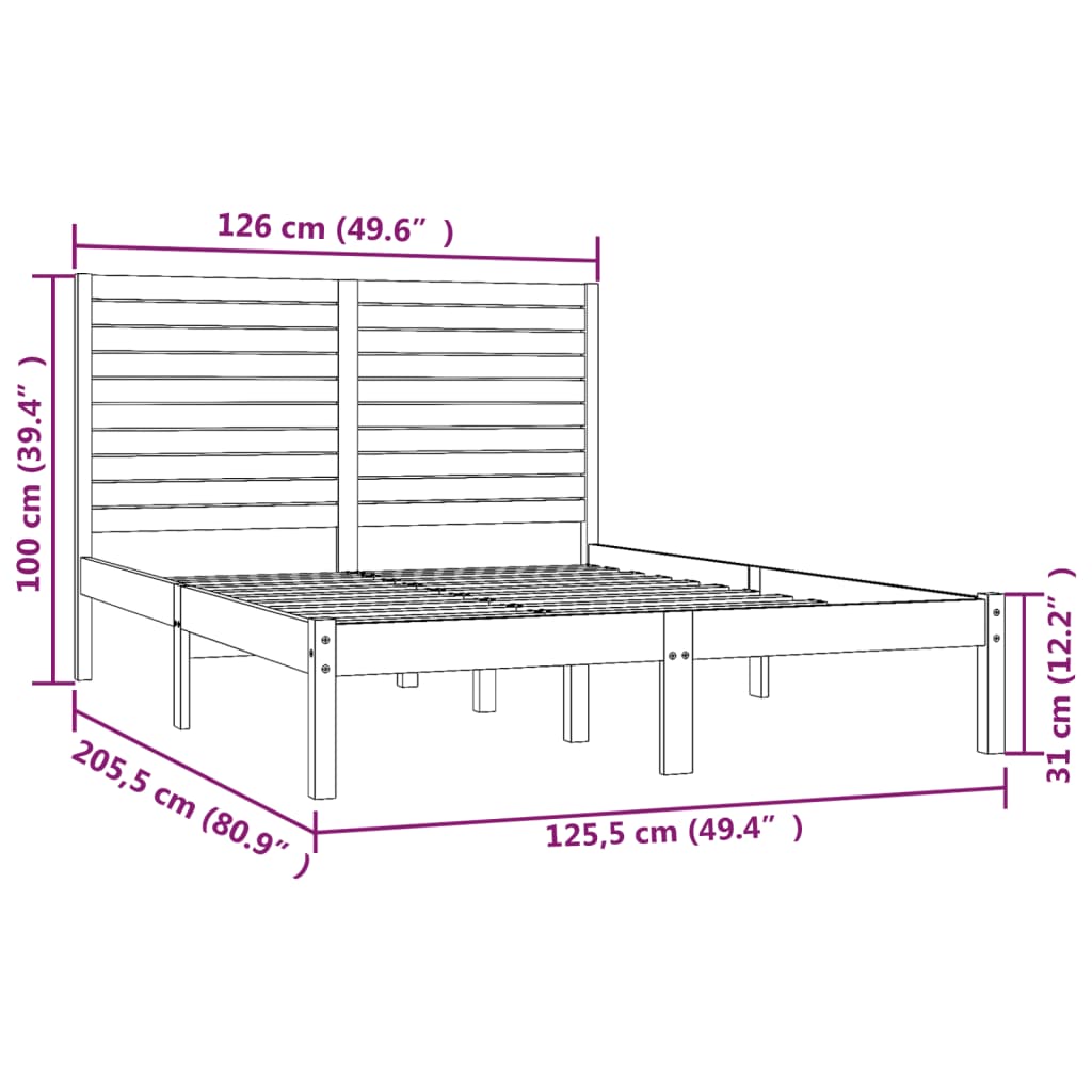 Bed Frame | White | Solid pinewood | Double | Decorative Inlays