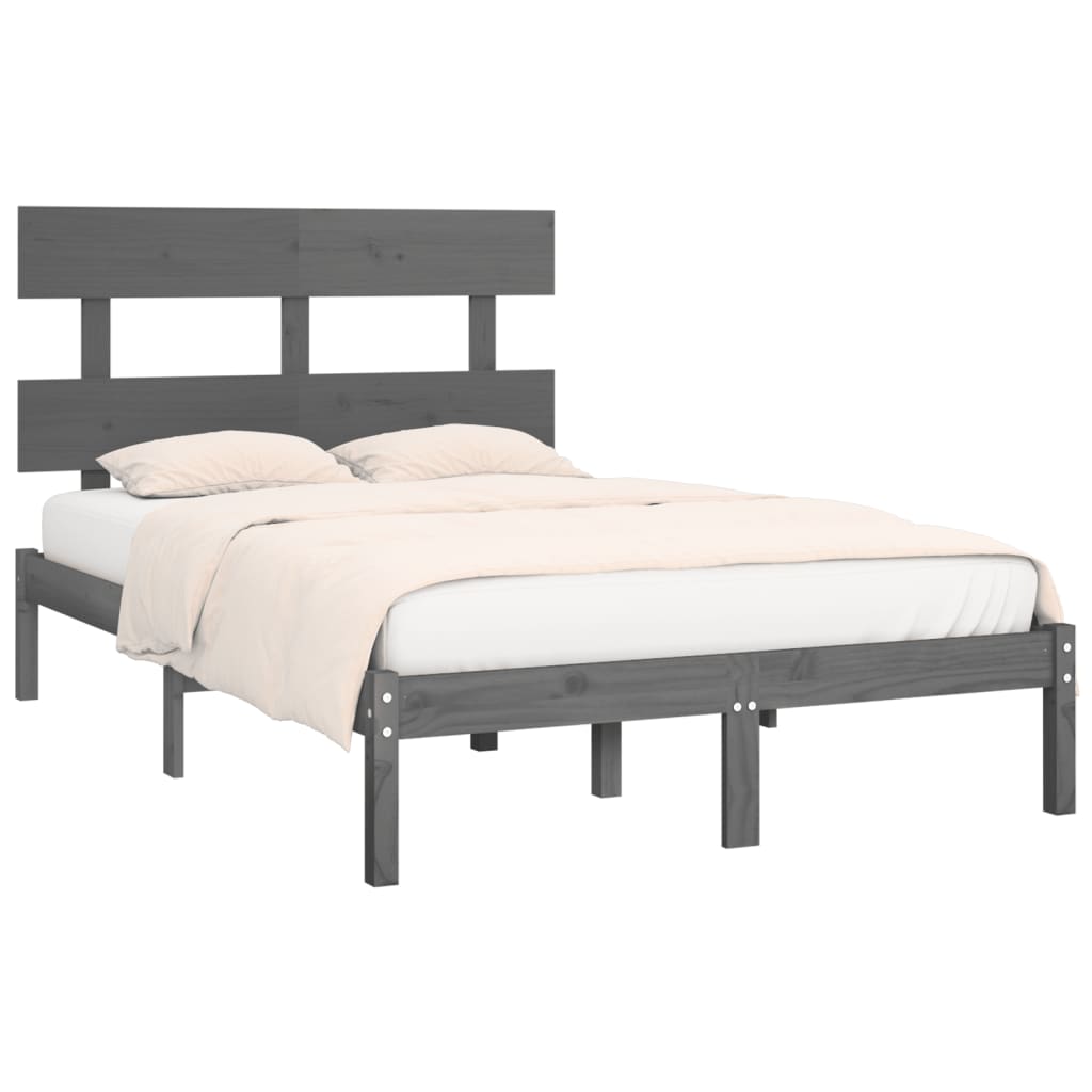 vidaXL Bed Frame without Mattress Grey 135x190 cm Double Solid Wood