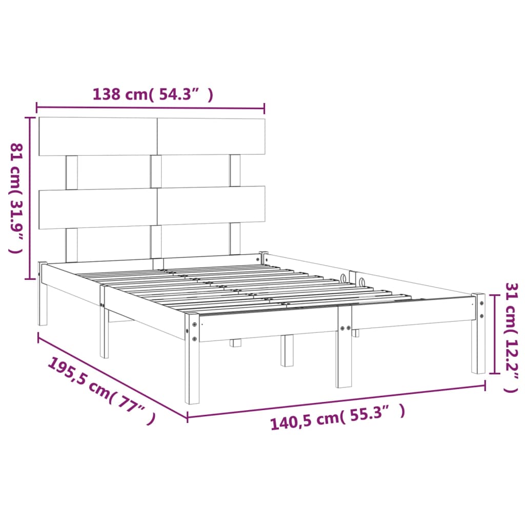 vidaXL Bed Frame without Mattress Grey 135x190 cm Double Solid Wood