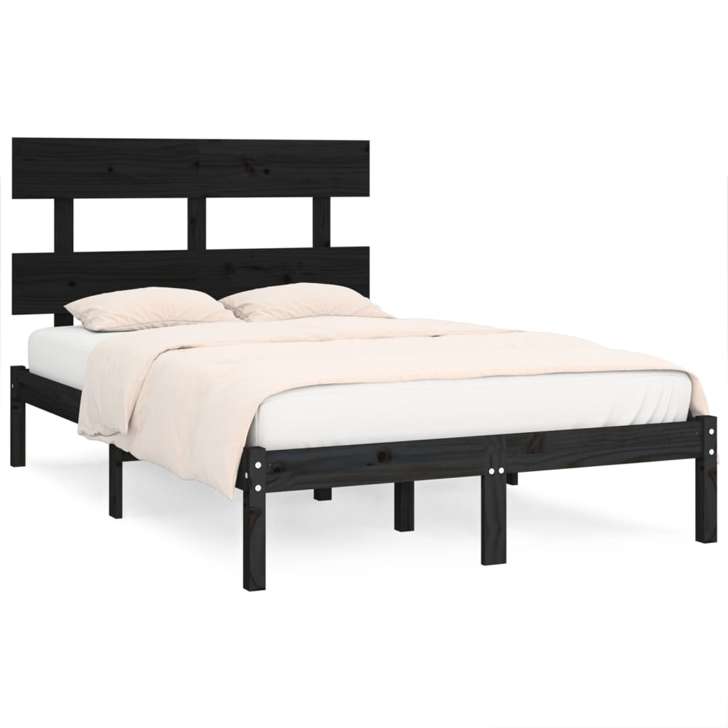 vidaXL Bed Frame without Mattress Black 140x190 cm Solid Wood