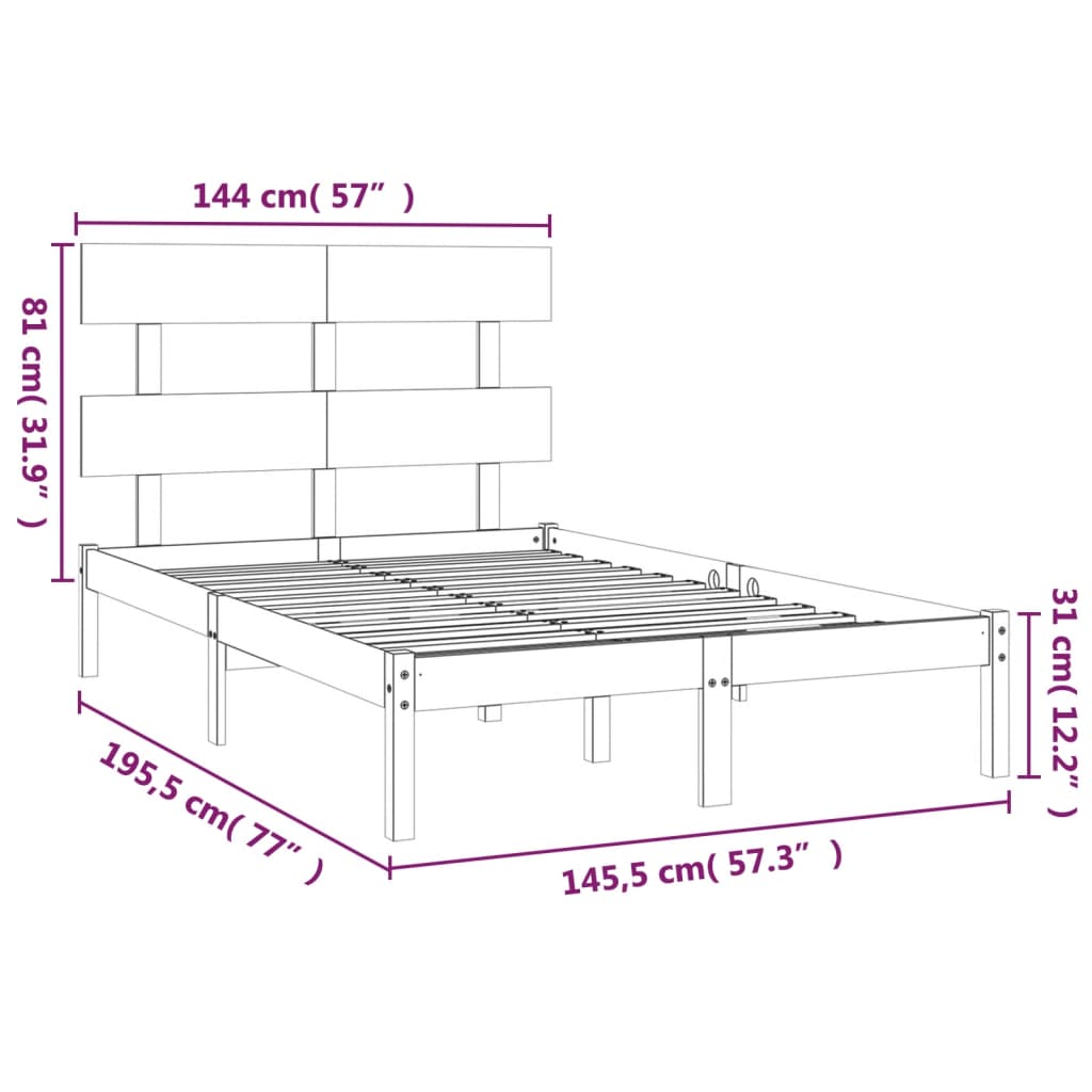 vidaXL Bed Frame without Mattress Black 140x190 cm Solid Wood