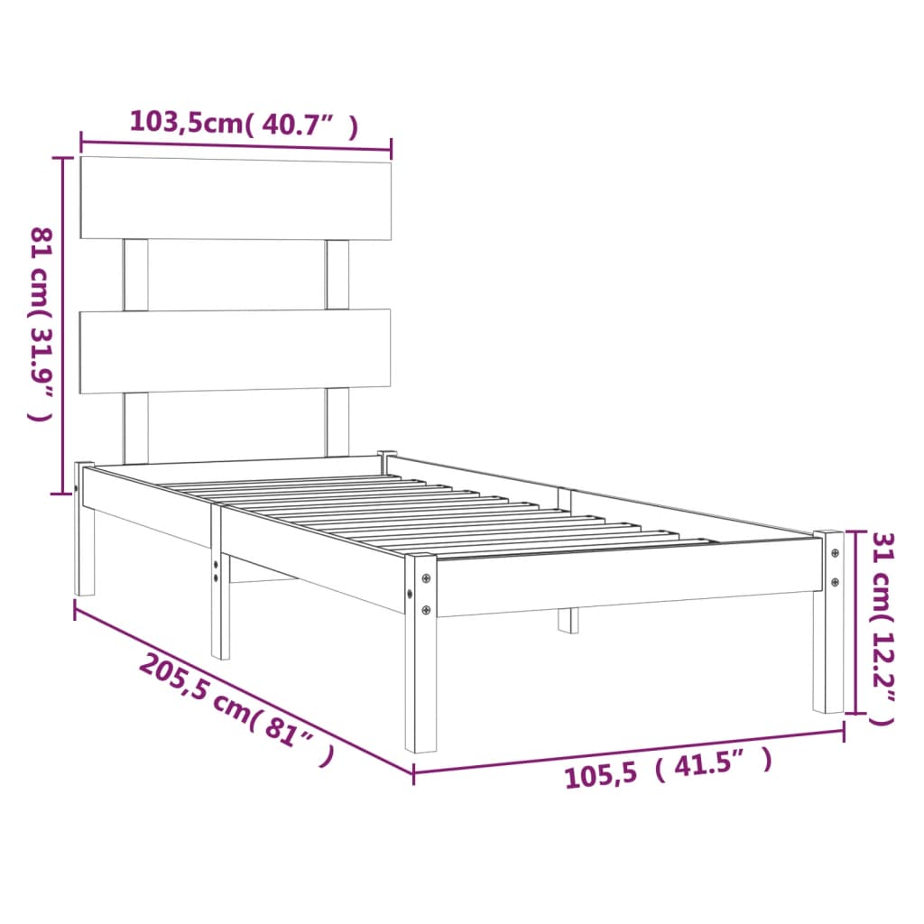 vidaXL Bed Frame without Mattress 100x200 cm Solid Wood