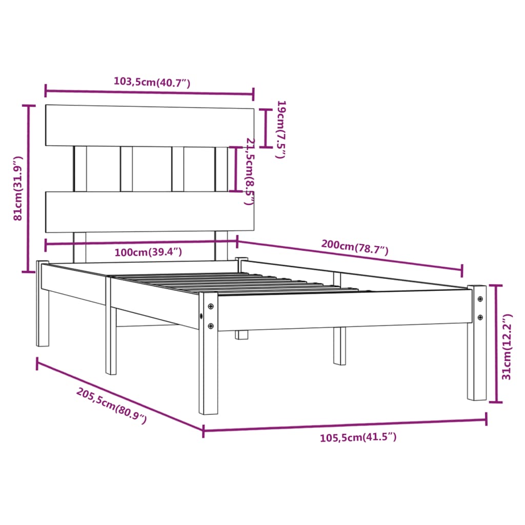 vidaXL Bed Frame without Mattress White 100x200 cm Solid Wood