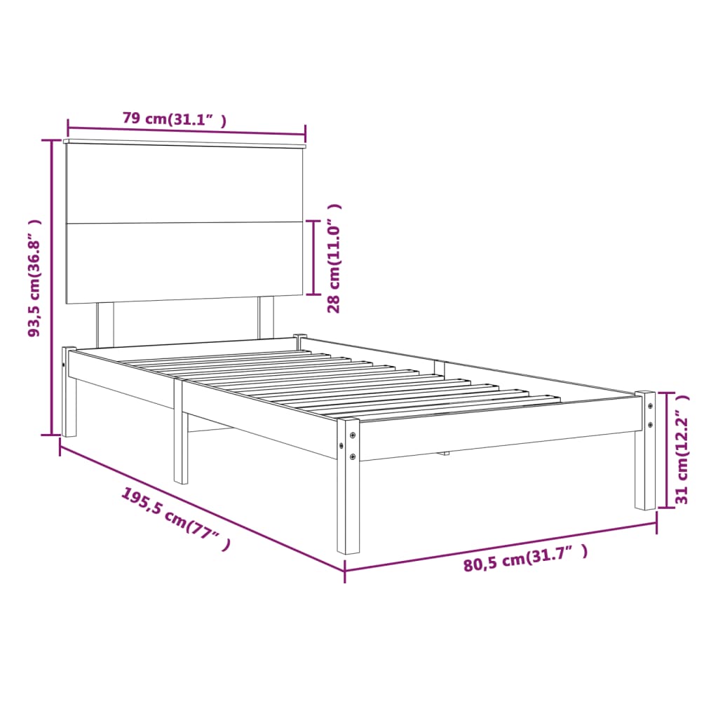 vidaXL Bed Frame without Mattress 75x190 cm Small Single Solid Wood