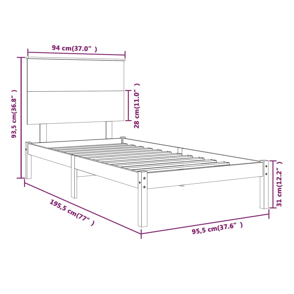 vidaXL Bed Frame without Mattress White 90x190 cm Single Solid Wood