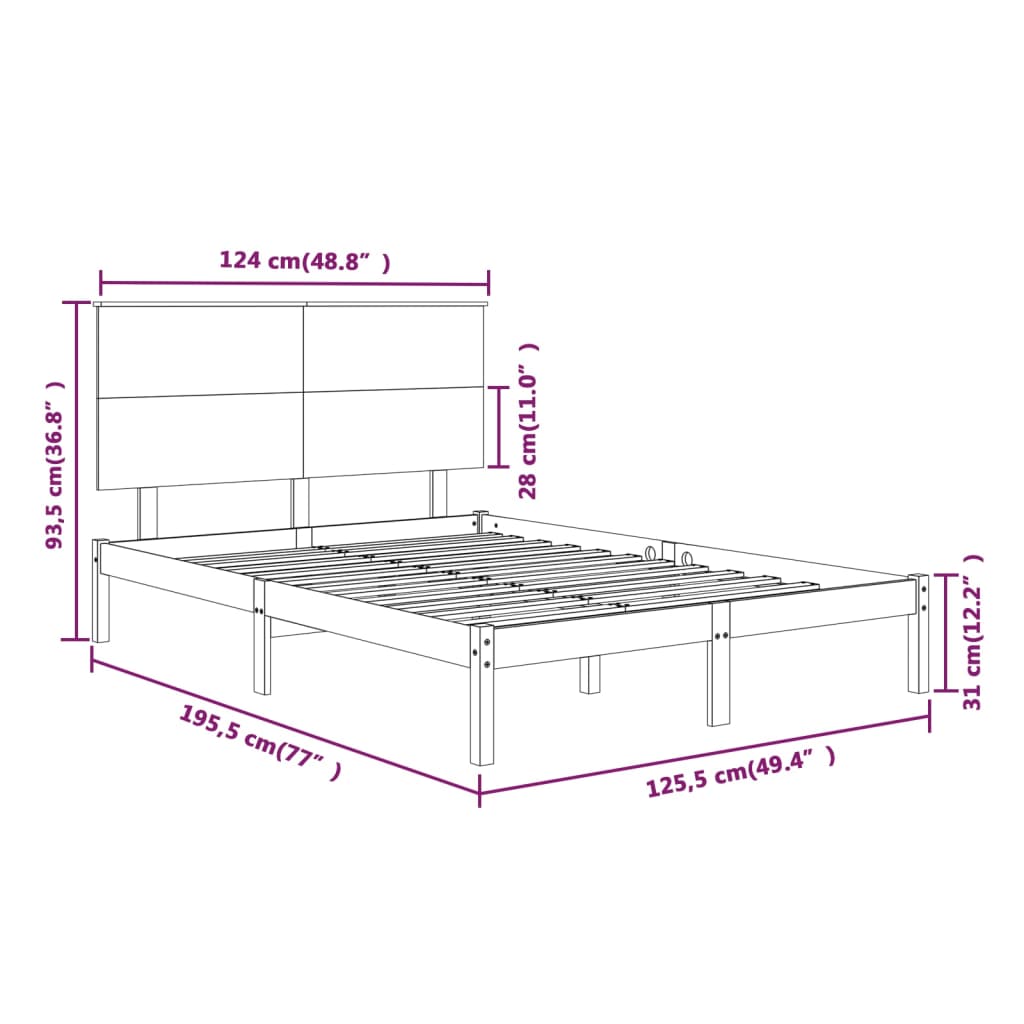 vidaXL Bed Frame without Mattress 120x190 cm Small Double Solid Wood