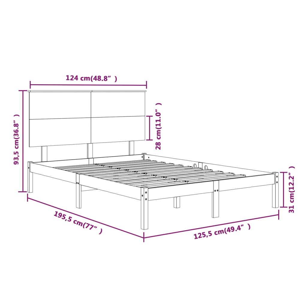 vidaXL Bed Frame without Mattress White 120x190 cm Small Double Solid Wood