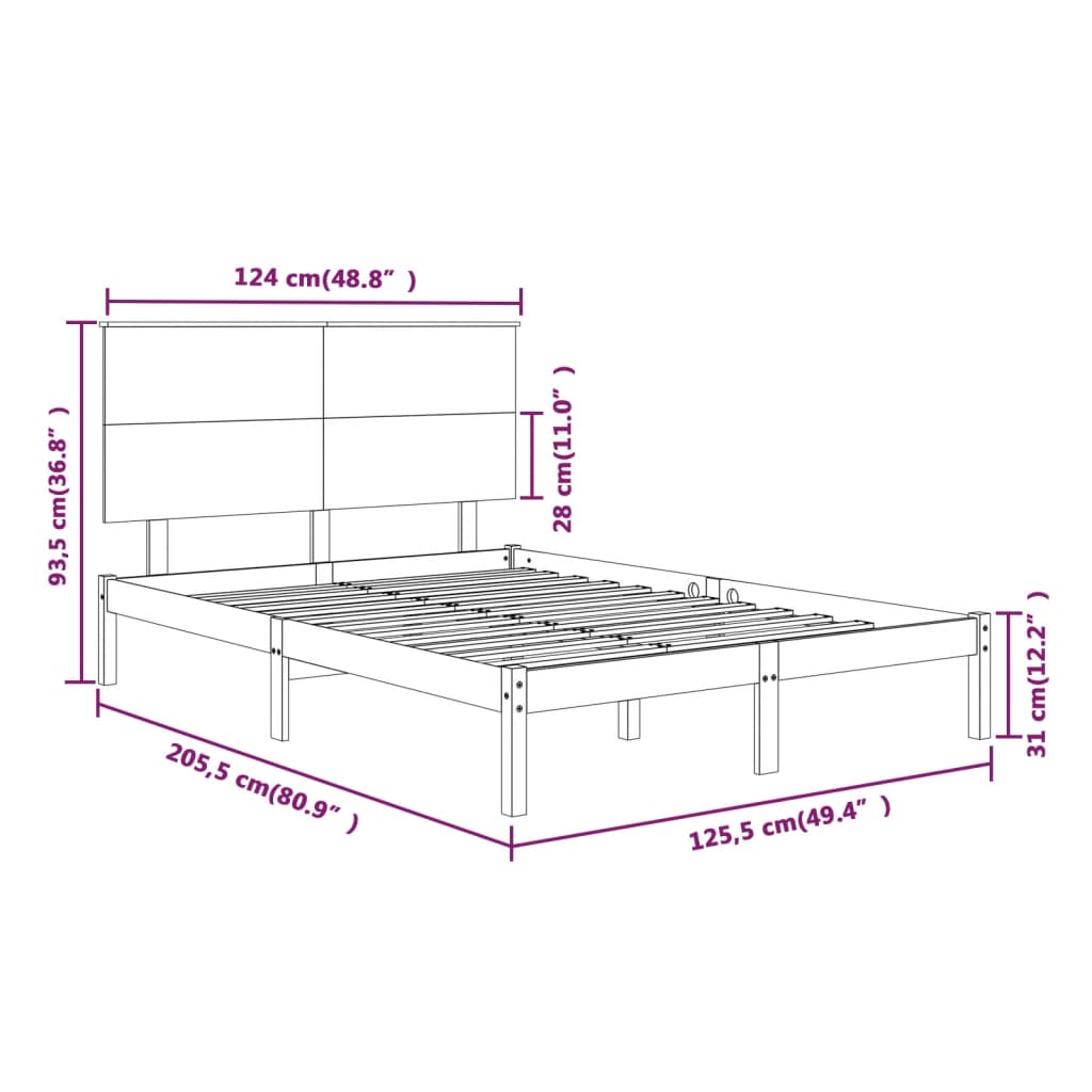 Bed Frame without Mattress White 120x200 cm Solid Wood Pine