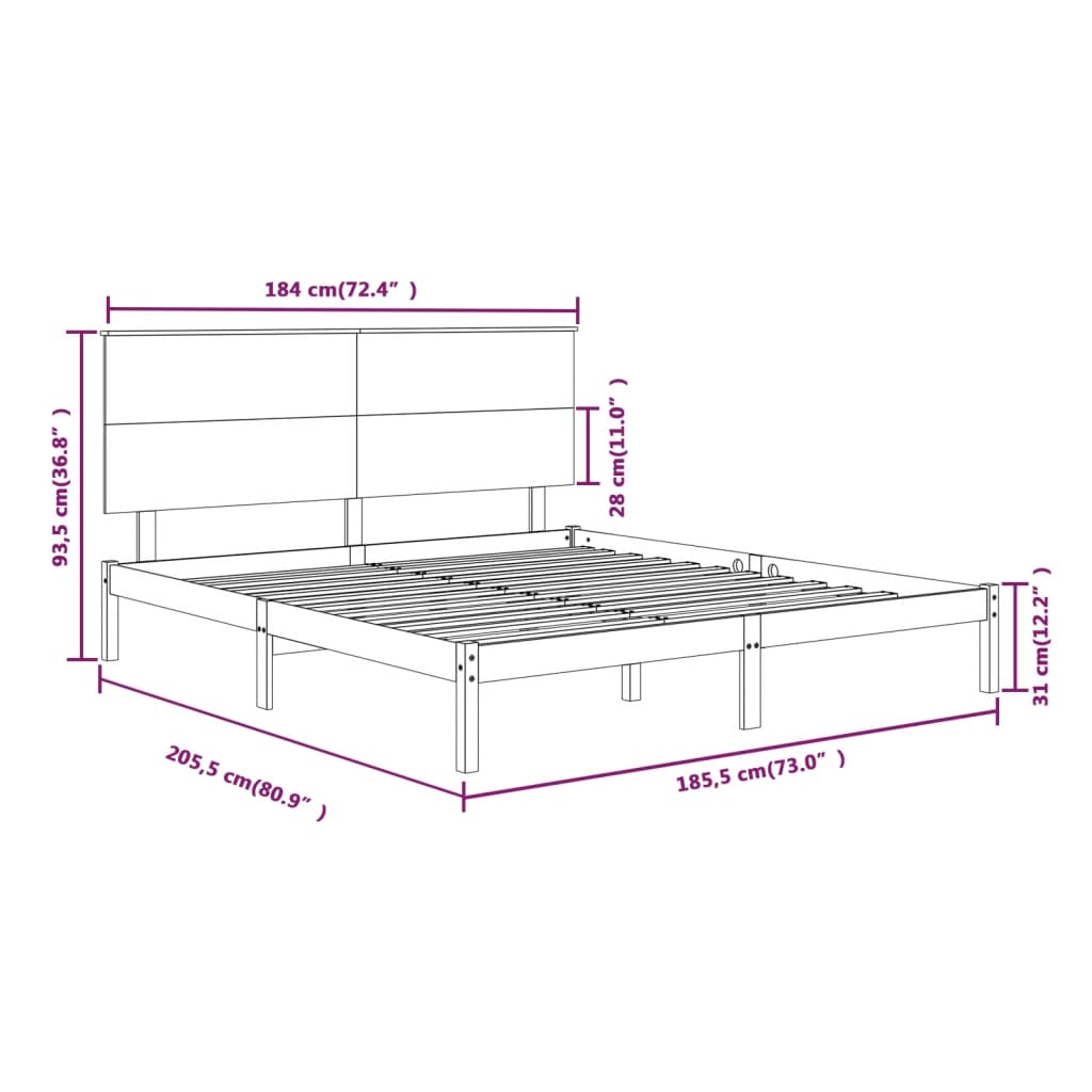Bed Frame without Mattress 180x200 cm Super King Solid Wood