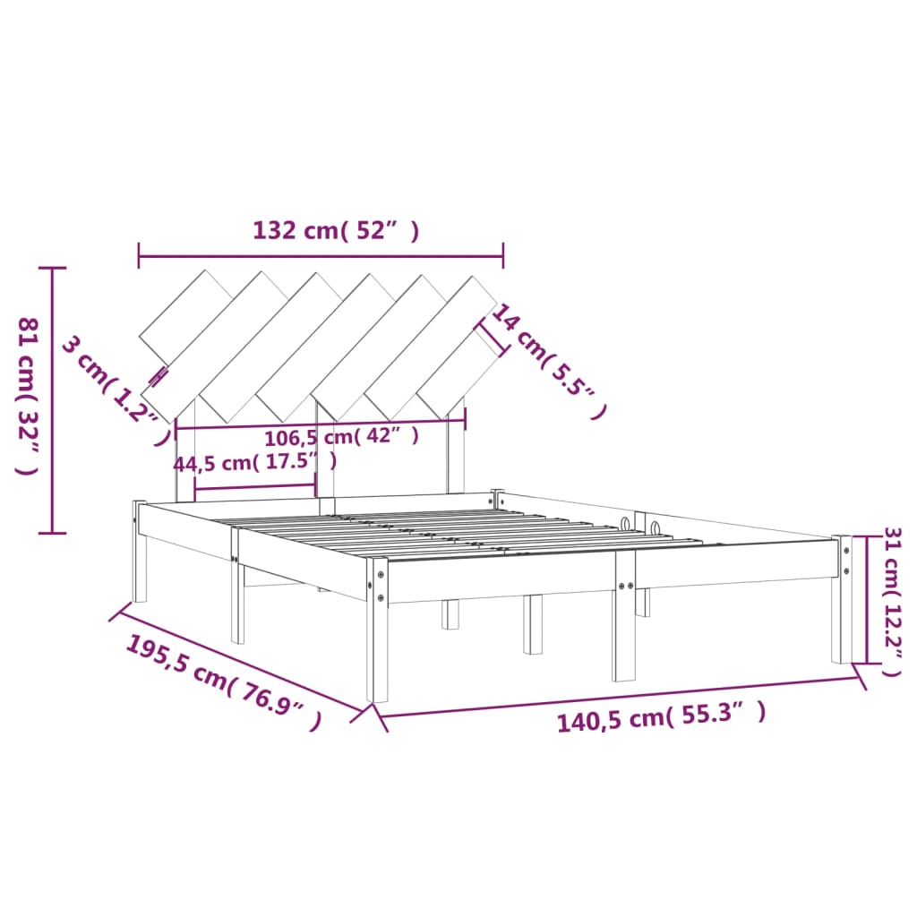 Bed Frame without Mattress 135x190 cm Double Solid Wood