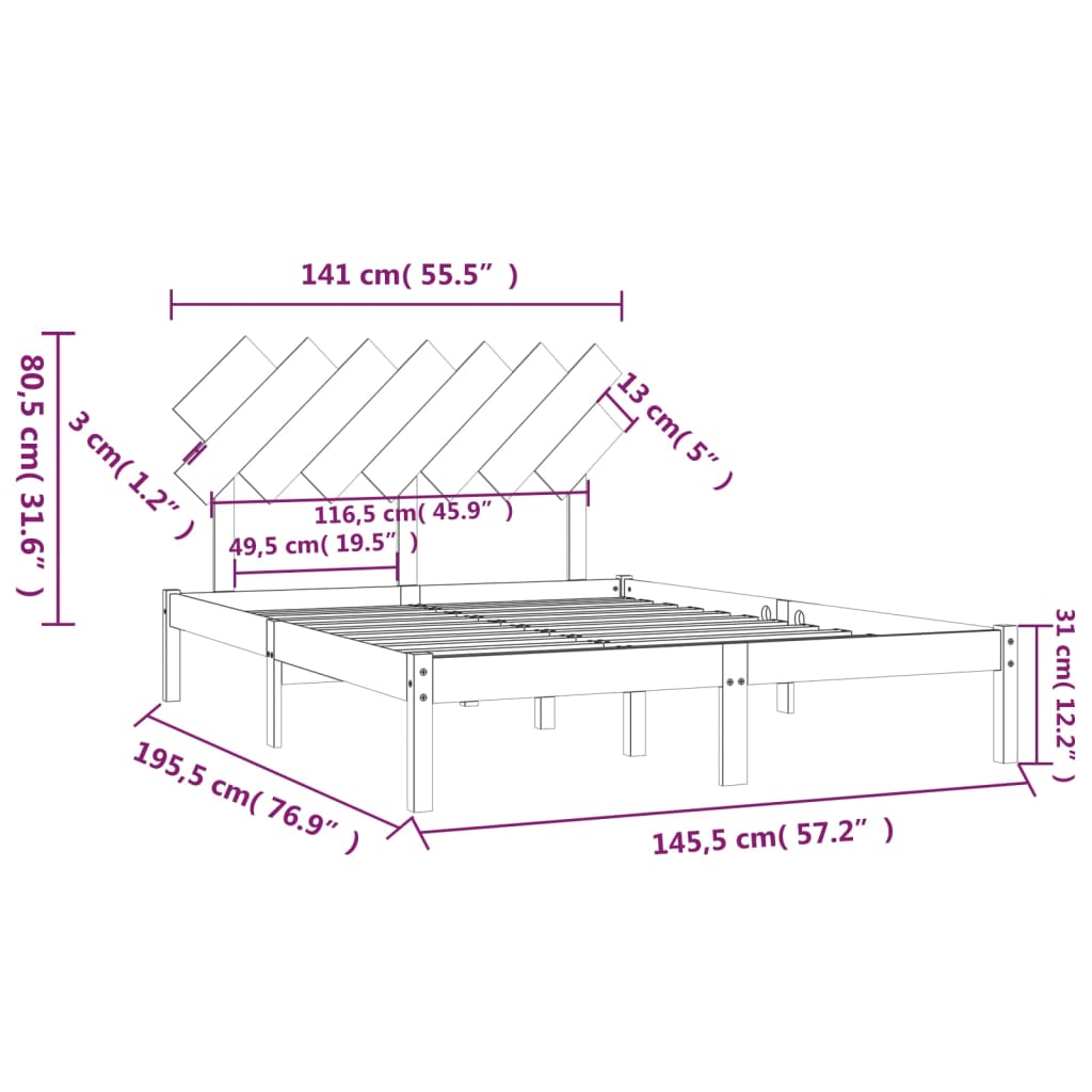 Bed Frame without Mattress Black 140x190 cm Solid Wood