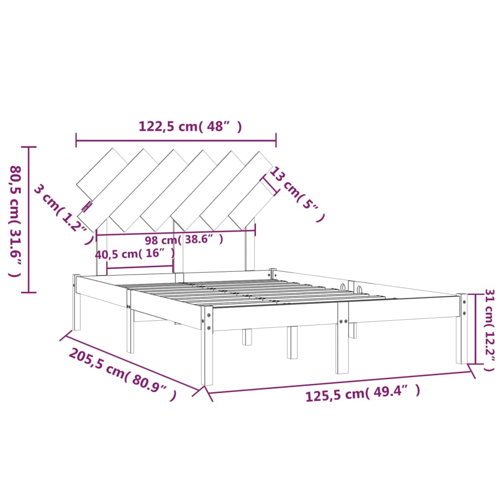 vidaXL Bed Frame without Mattress 120x200 cm Solid Wood